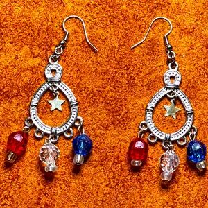 Patriotic Earrings - Red White & Blue with tiny Star Pendant